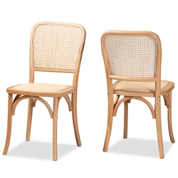 Baxton Studio Neah Mid-Century Modern Brown Woven Rattan and Wood 2-Piece Cane Dining Chair Set